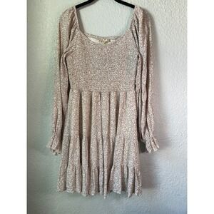 Altar'd State Women's Medium Beige Cottagecore Floral Long Sleeve Mini Dress